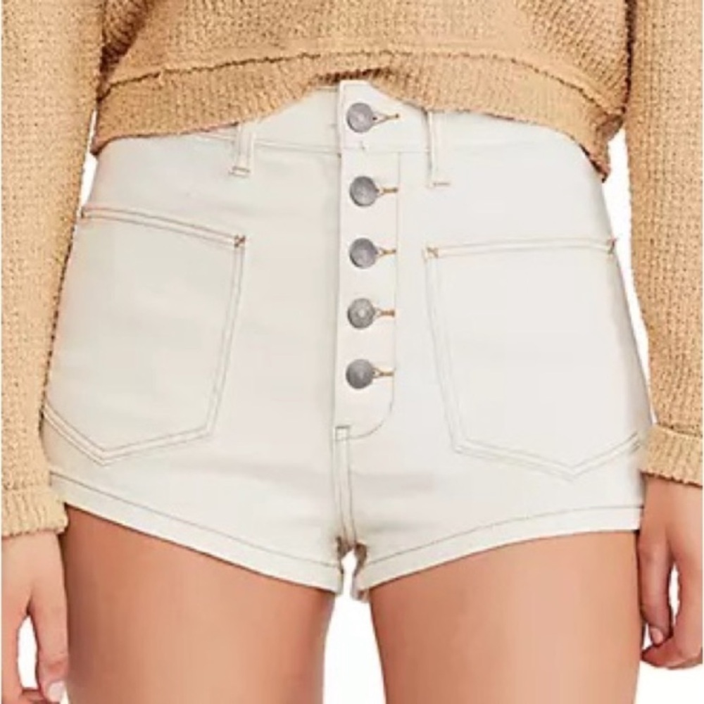 Free People High Waist Button-Front Shorts in Cream